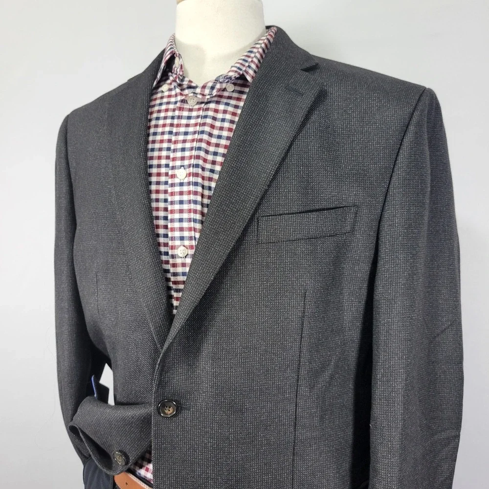 Chaps Men's Sport Coat Blazer Two Button Charcoal‎ Black Poly Blend Size 44R